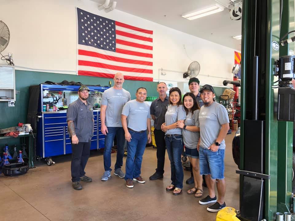 team in garage