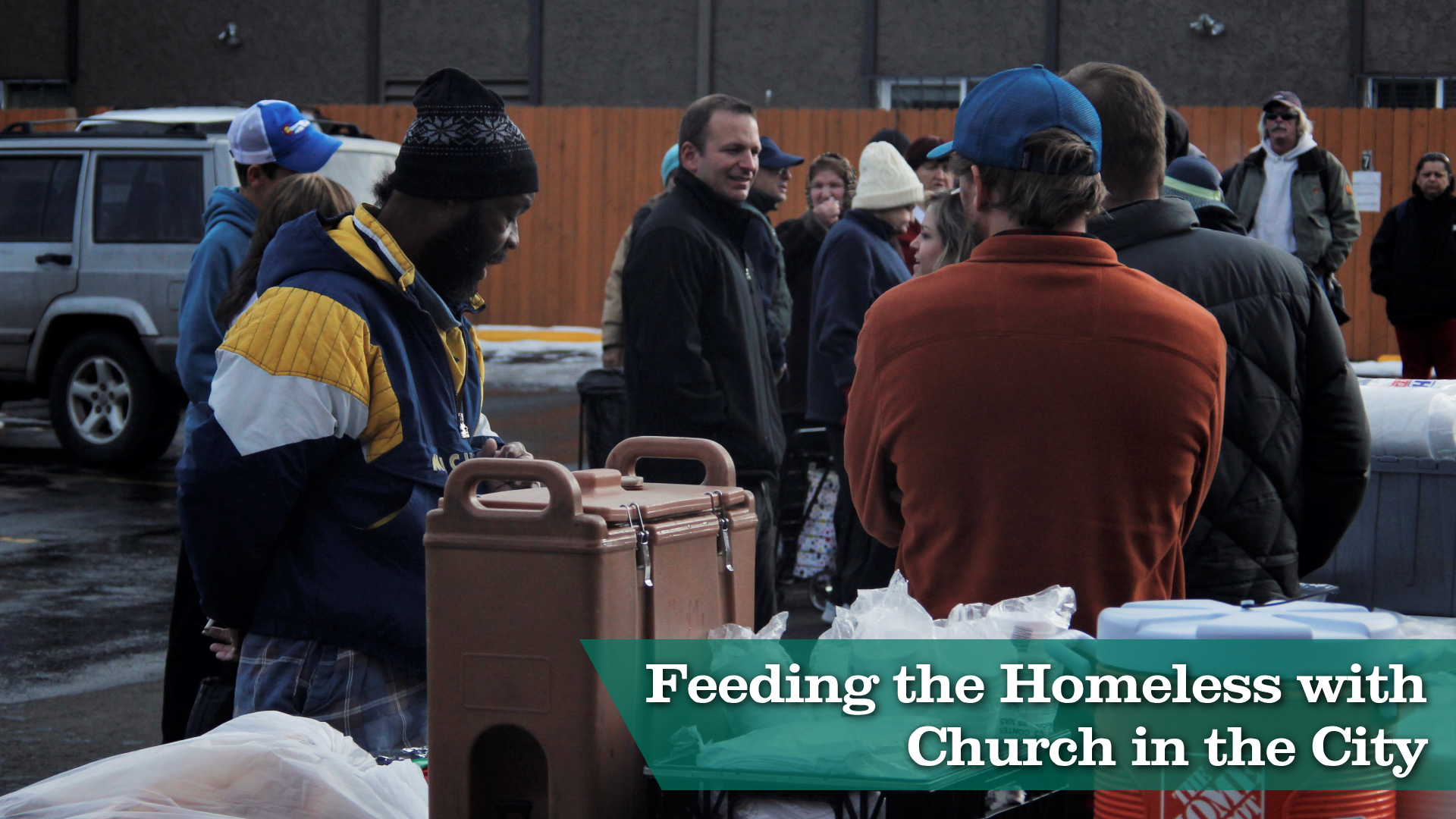 feeding the homeless with church in the city
