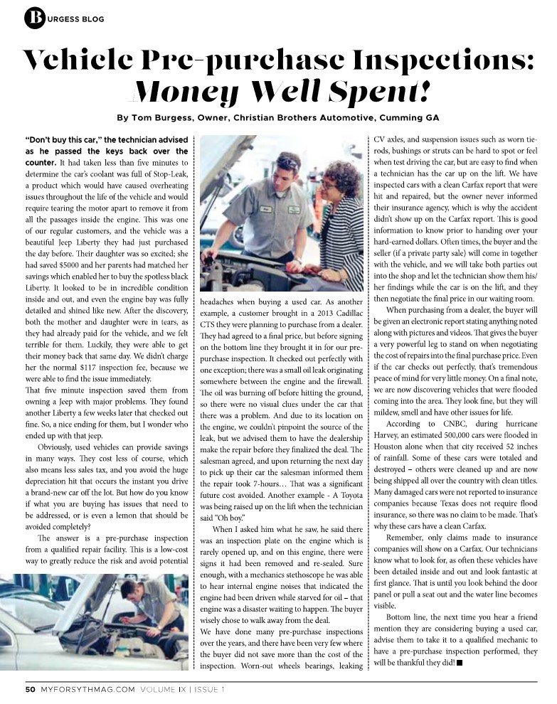 vehicle pre-purchase inspection article