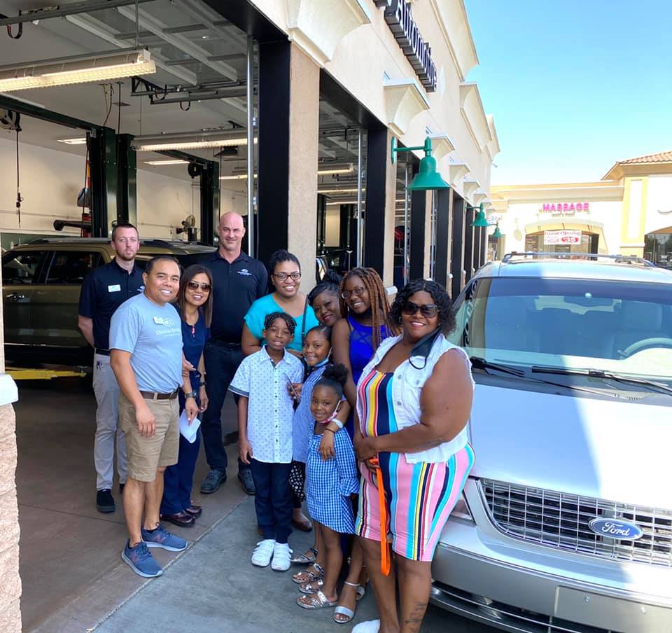 family on car
